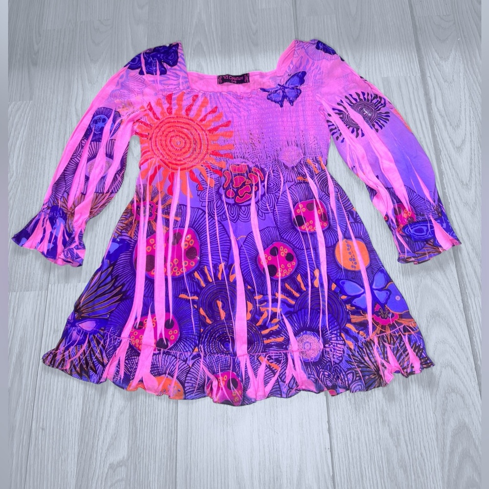 Girls Purple Floral long Sleeve Tee - Picture 3 of 8